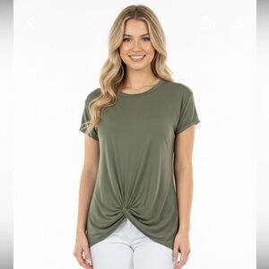 Olive green top by Botanique with side knot; Size Small